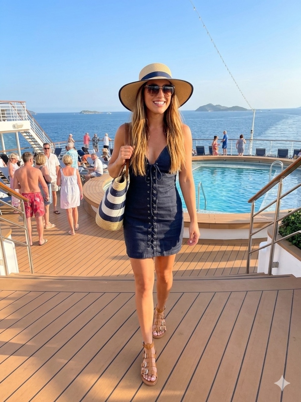 Sleeveless Navy Lace-Up Denim Mini Dress
